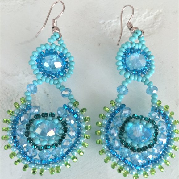 Czech Bead Turquoise, Lime Dangle EARRINGS - Picture 1 of 1